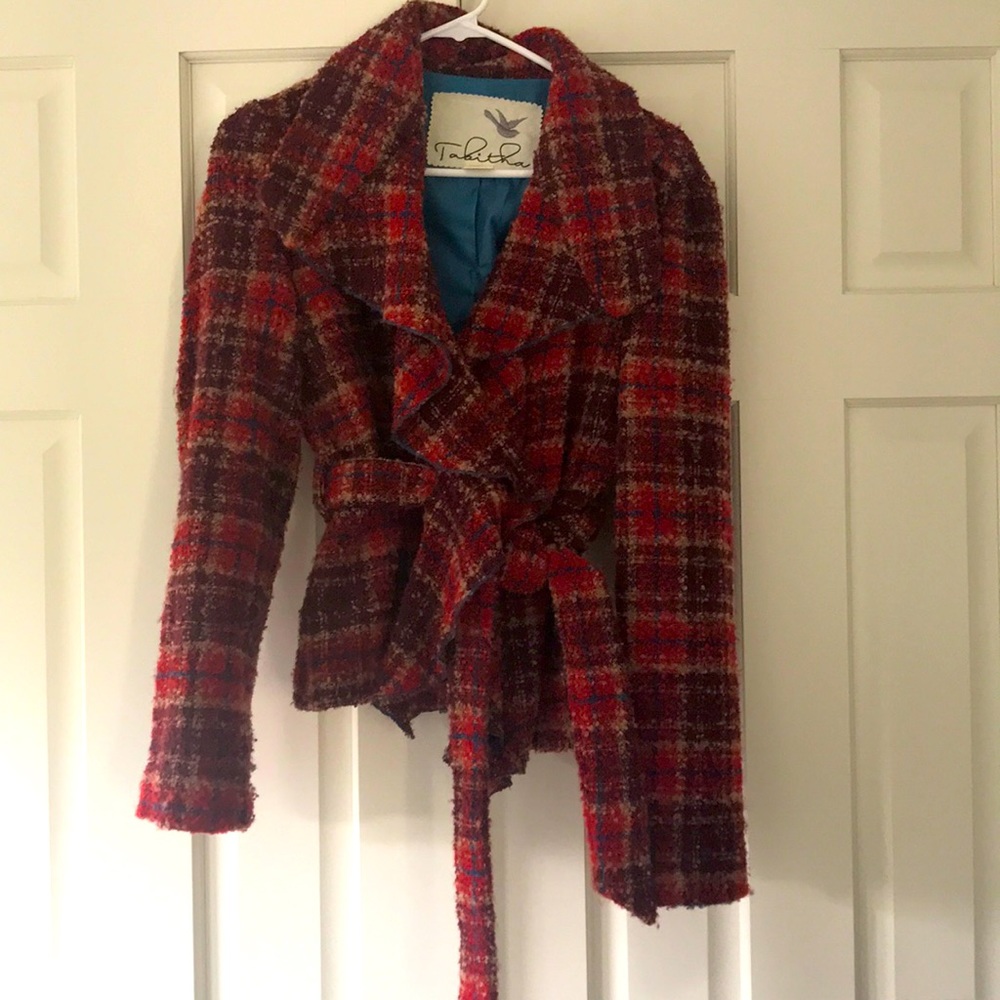 Red Anthropologie wrap sweater/jacket